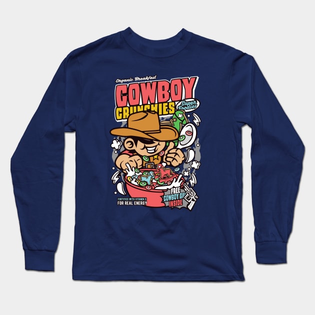 Retro Cereal Box Cowboy Crunchies // Junk Food Nostalgia // Cereal Lover Long Sleeve T-Shirt by Now Boarding